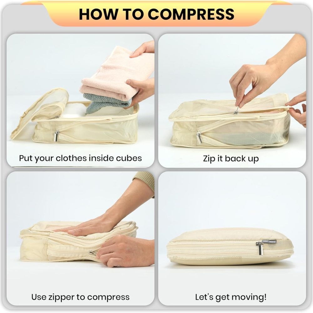 HDKJDPG 4 Set Compression Packing Cubes Travel for Suitcases,Compressible Mesh Packing Cubes for Travel Women Packing Organizers Ultralight - Image 4