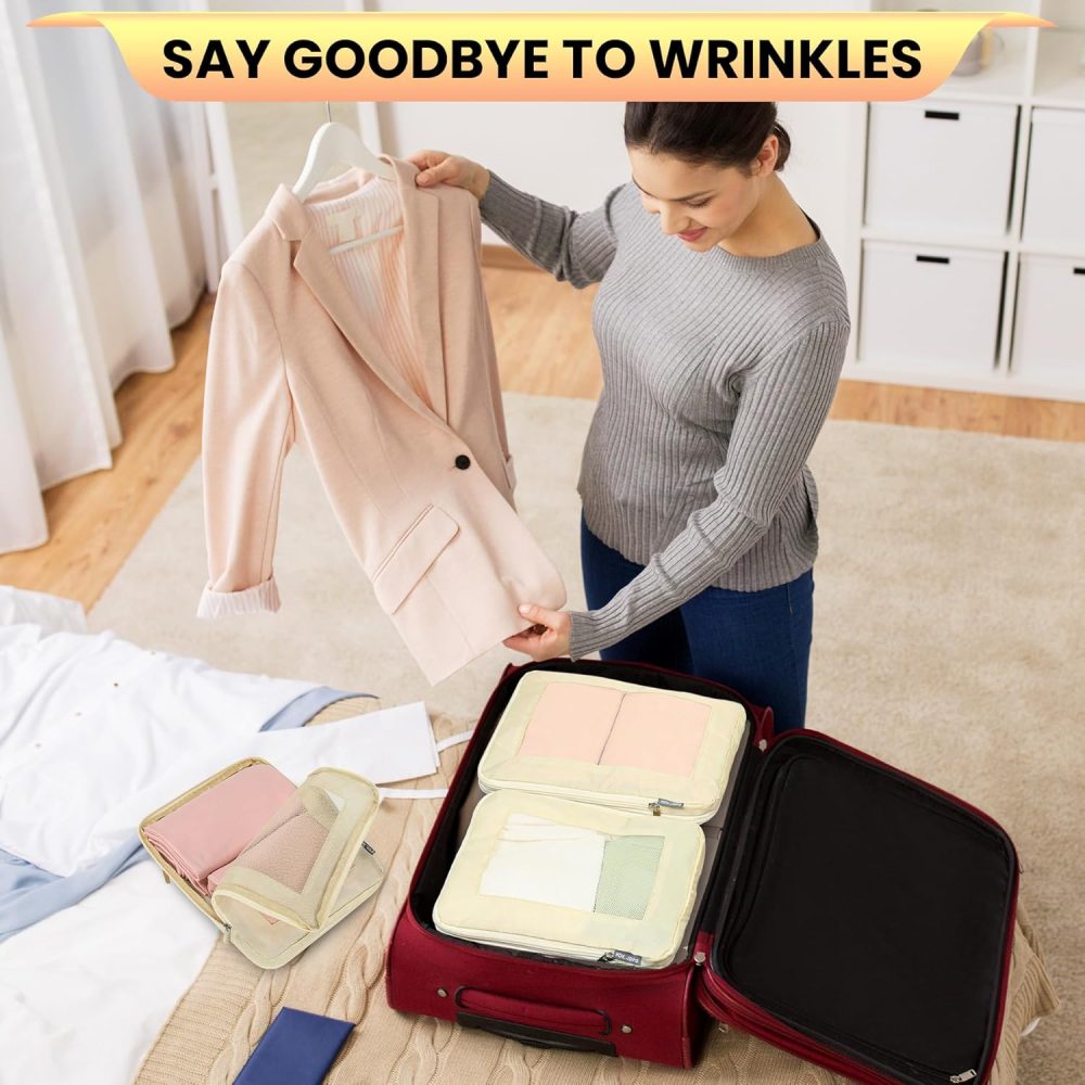 HDKJDPG 4 Set Compression Packing Cubes Travel for Suitcases,Compressible Mesh Packing Cubes for Travel Women Packing Organizers Ultralight - Image 5