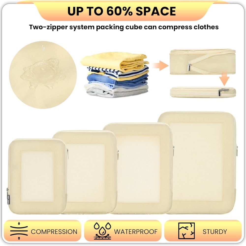 HDKJDPG 4 Set Compression Packing Cubes Travel for Suitcases,Compressible Mesh Packing Cubes for Travel Women Packing Organizers Ultralight - Image 6