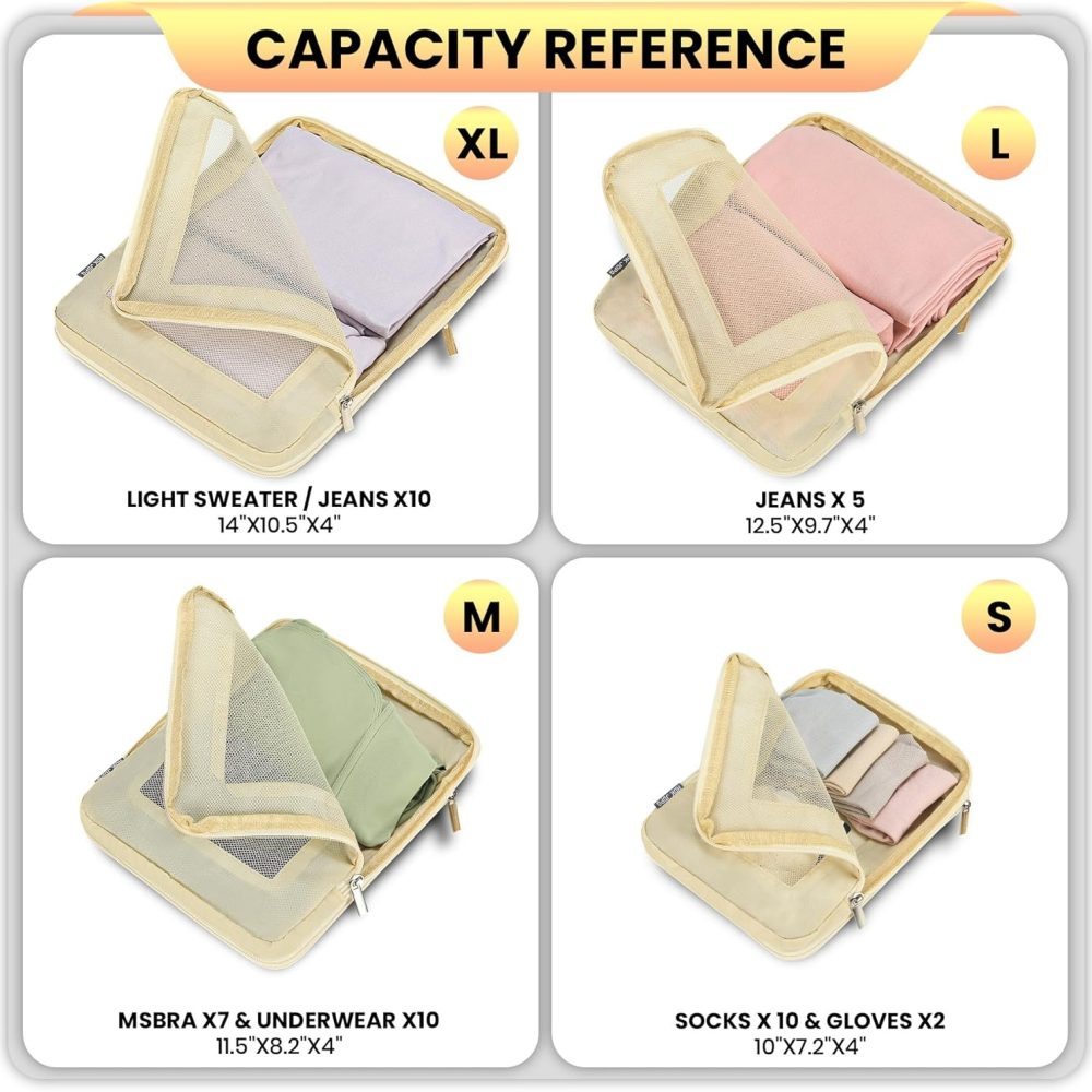 HDKJDPG 4 Set Compression Packing Cubes Travel for Suitcases,Compressible Mesh Packing Cubes for Travel Women Packing Organizers Ultralight - Image 7