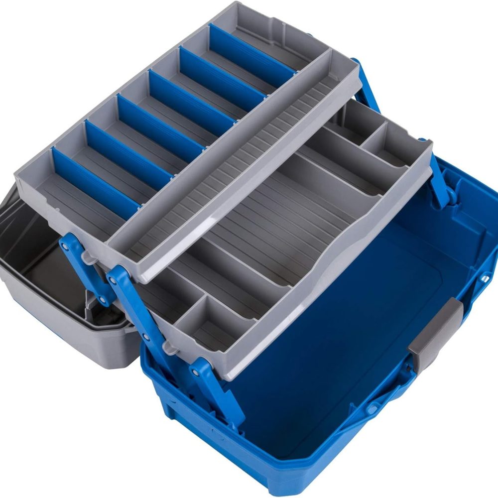 Flambeau Outdoors 6382TB 2-Tray Tackle Box - Classic Fishing Lure Storage Organizer, Medium Portable Tackle Box, 15 Tray Compartments, Blue/Gray - Image 3