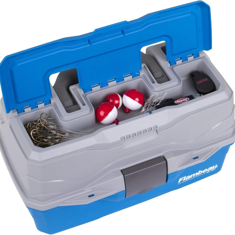 Flambeau Outdoors 6382TB 2-Tray Tackle Box - Classic Fishing Lure Storage Organizer, Medium Portable Tackle Box, 15 Tray Compartments, Blue/Gray - Image 4