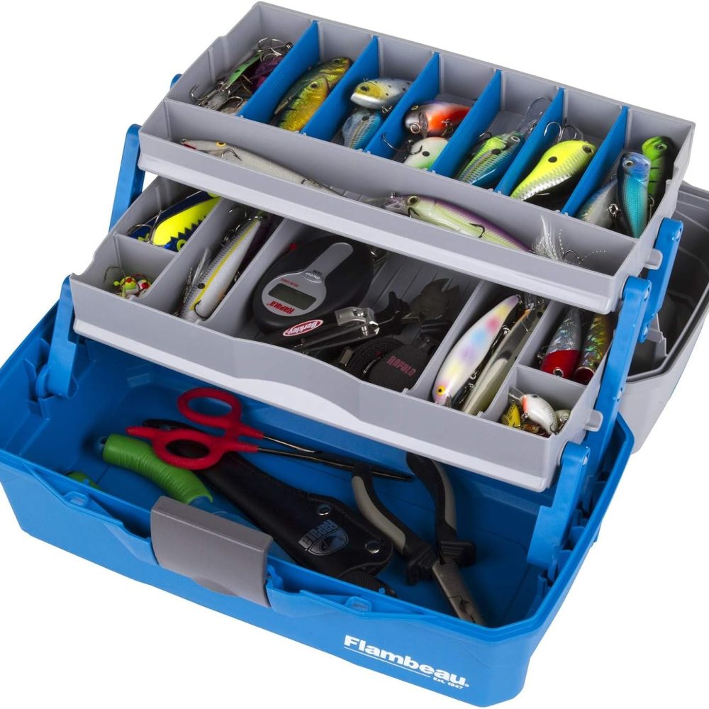 Flambeau Outdoors 6382TB 2-Tray Tackle Box - Classic Fishing Lure Storage Organizer, Medium Portable Tackle Box, 15 Tray Compartments, Blue/Gray - Image 5