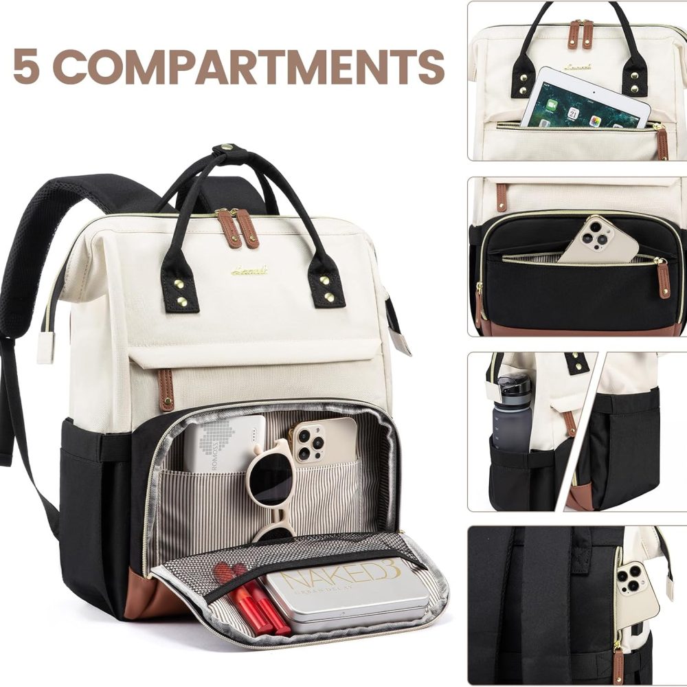 LOVEVOOK Laptop Backpack for Women, 15.6 Inch Work Business Backpacks Purse with USB Port, Large Capacity Nurse Bag College Bookbag for School, Waterproof Casual Daypack for Travel - Image 3