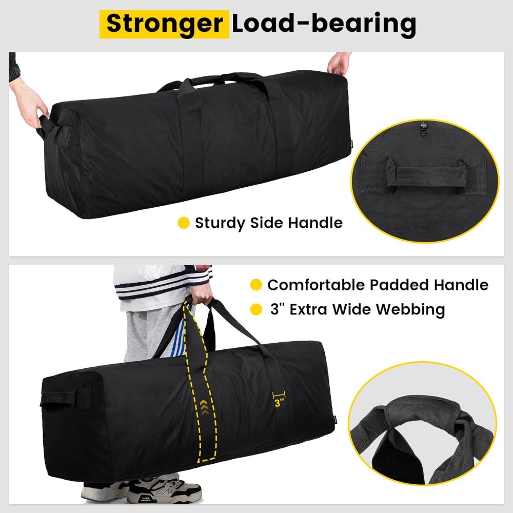 Duffle Bag for Travel - 120L Extra Large Duffel Bag for Men Foldable Camping Bags for Weekender Gear Storage Overnight Tent Sports Moving - Black - Image 3