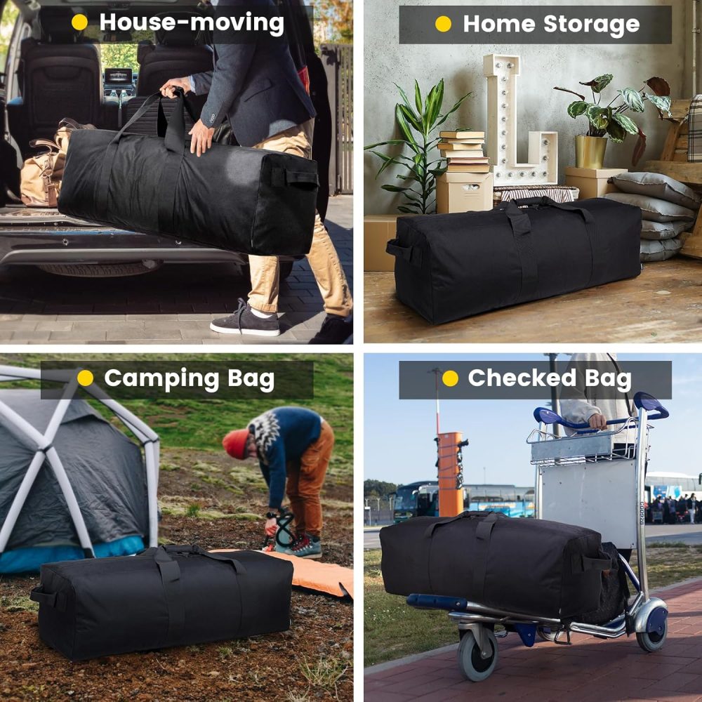 Duffle Bag for Travel - 120L Extra Large Duffel Bag for Men Foldable Camping Bags for Weekender Gear Storage Overnight Tent Sports Moving - Black - Image 5