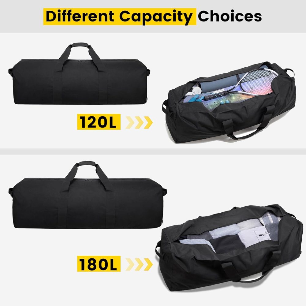 Duffle Bag for Travel - 120L Extra Large Duffel Bag for Men Foldable Camping Bags for Weekender Gear Storage Overnight Tent Sports Moving - Black - Image 6